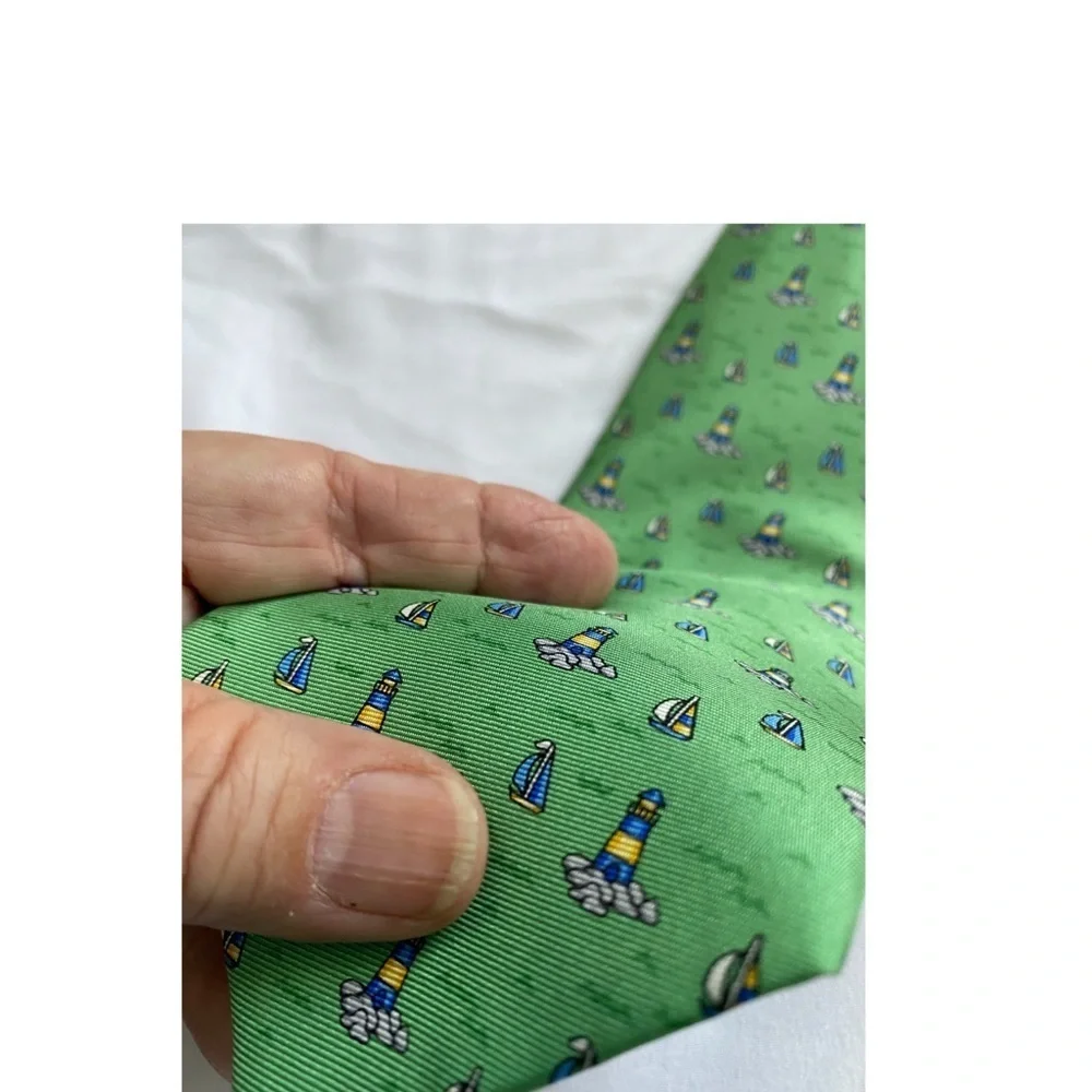 Haspel Silk Tie Green Nautical Tipped Bar Tac Keeper Loop 60”x3.25” 80s to 90s